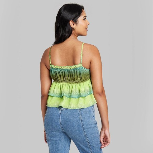 Women's Tiered Ruffle Tank Top - Wild Fable Green Wave Print Small - Picture 3 of 10